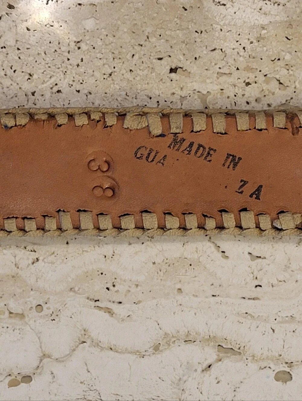 Handmade In Guatamala 70s/80s Textile And Tooled Leather Belt Size 38